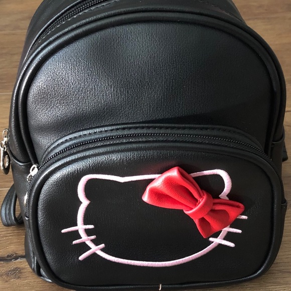HELLO KITTY-NWT Black Faux Leather Mini Backpack - Picture 8 of 15